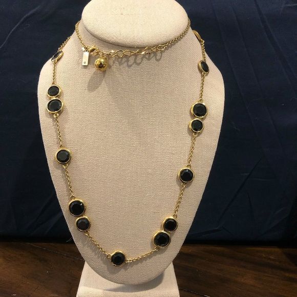 KATE SPADE Gold Tone & Black Crystal 32” Necklace - Picture 2 of 15